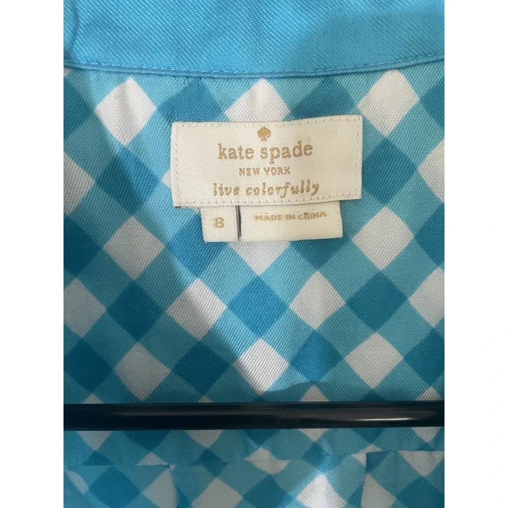 Kate Spade Size 8 Fey‎ Top Blue Silk Blend Gingham Golf Polo Tennis Preppy NEW